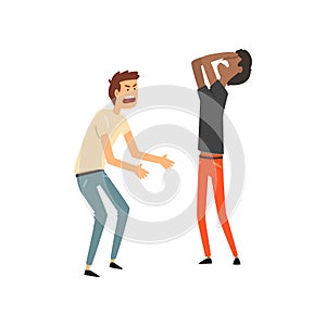 Two angry men arguing with each other, hard conversation vector Illustration on a white background
