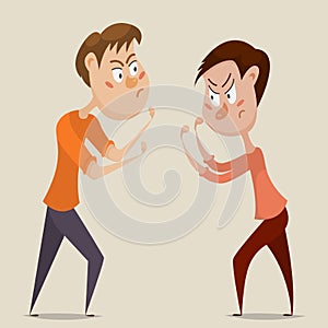 Two angry men quarrel and fight. Emotional concept of aggression and conflict.