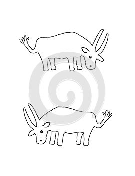 Two antilopes, colouring book page uncolored and colored photo