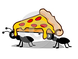 two ants carrying pizza stock vector