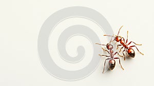 Two Ants Close Up Macro Shot on White Background, Insect Macro Photography