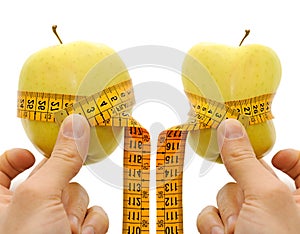 Two apple anche measurement tape, dieting concept