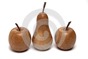 two apples pear wood turned white background