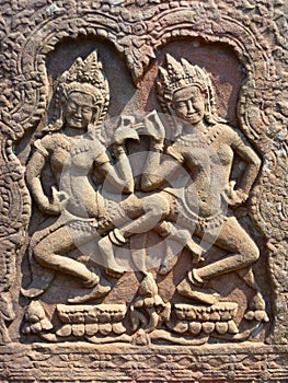 Two Apsara dancers at Angkor in Cambodia