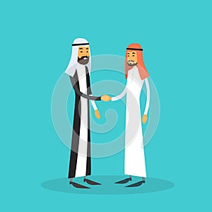 Two Arab Businessman Hand Shake, Muslim Business Man Handshake Agreement Concept