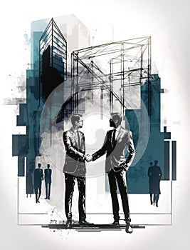 Two architects men handshaking closing business Generative AI Illustration