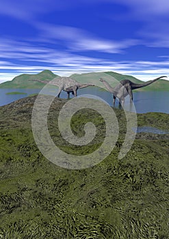 Two argentinosaurus dinosaur - 3d render