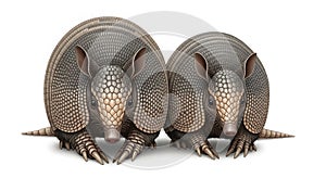 Two armadillos on a white background