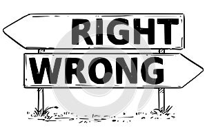 Two Arrow Sign Drawing of Right or Wrong Way Decision photo