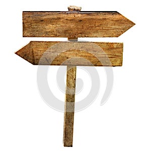Two Arrows Crossroad Wooden Blabk Signs Isolated photo