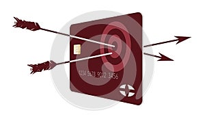 Two arrows penetrate an archery target on a generic credit or debit card.