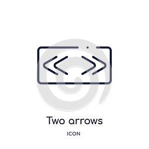 two arrows pointing right and left icon from user interface outline collection. Thin line two arrows pointing right and left icon
