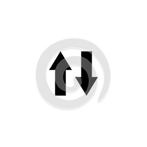 Two Arrows Up and Down, Data Network. Flat Vector Icon illustration. Simple black symbol on white background. Two Arrows