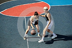 Two athletic young women stand proudly