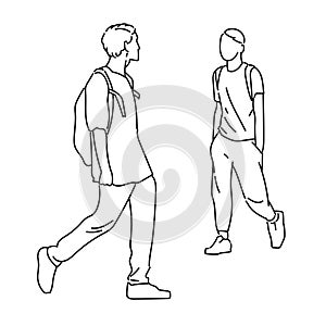 Two attractive guys met on the street. Line art drawing of homosexual men at the moment the first meeting. Portrait of