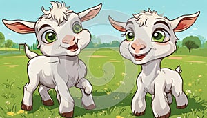 Two baby goats standing in a field