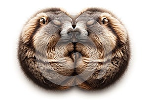 two baby marmots sleeping cuddly side by side