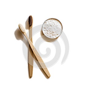 Two bamboo toothbrush isolated on white background.