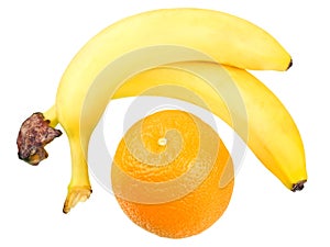 Two bananas and orange