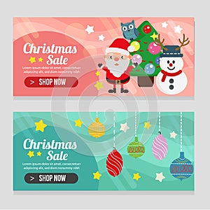 Two banner christmas template with ball light decoration