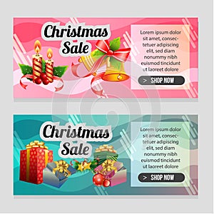 Two banner colored christmas template with christmas gift present