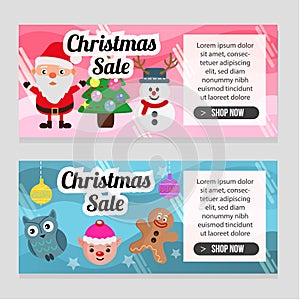 Two banner flat style christmas template with cute santa claus