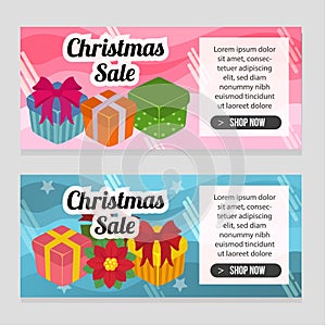 Two banner flat style christmas template flat gift box