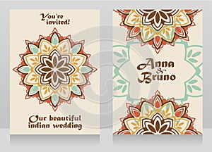Two banners for indian style wedding with round mandala ornament