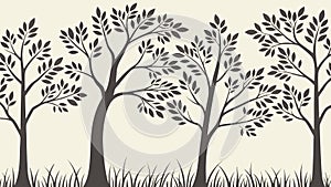 Two Bare Trees in a Minimalist Landscape Illustration, vector design Generative AI