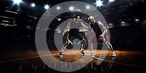 Two basketball players in action