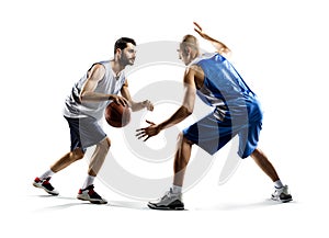 Two basketball players in action