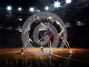 Two basketball players in action