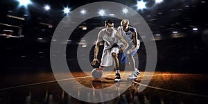 Two basketball players in action