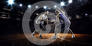 Two basketball players in action