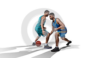 Two basketball players gameplay isolated on white