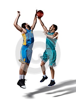 Two basketball players gameplay isolated on white