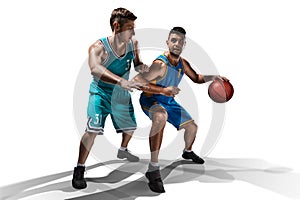 Two basketball players gameplay isolated on white