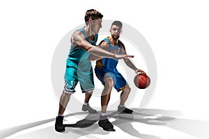Two basketball players gameplay isolated on white photo