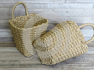 Two baskets made of straw, rattan, cane. Beautiful Handmade Woven Bamboo / Cane Basket.