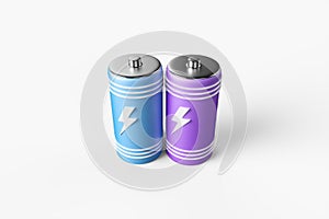 Two batteries on a white background. 3d render illustration.