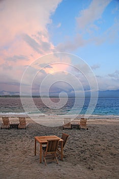 Two beach chairs on a beach