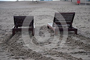 Chairs On An Empty Beach In Puerto Plata  photo
