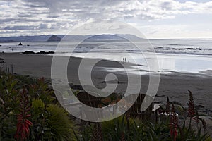 Two beach chairs overlooking ocean at the beach in California