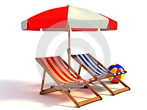 Two beach chairs under sunshade photo