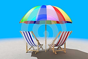 Two beach chairs under sunshade