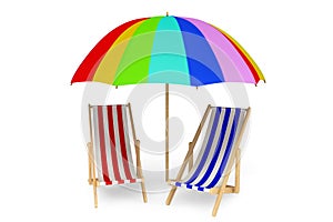 Two beach chairs under sunshade