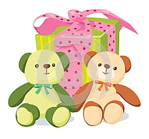 Two bears and striped gift box.