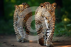 Two beautiful big leopards. Generate AI