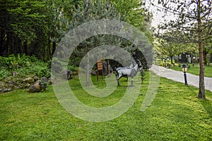 Two beautiful goat statues in the park