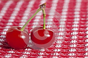 Two beautiful ripe cherries